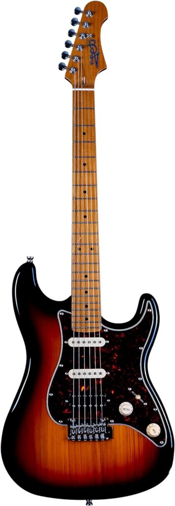 Jet Guitars JS400 SB Strat Guitar, HSS Alnico pickups, solid basswood body, 22 frets roasted maple neck, 2 point tremolo